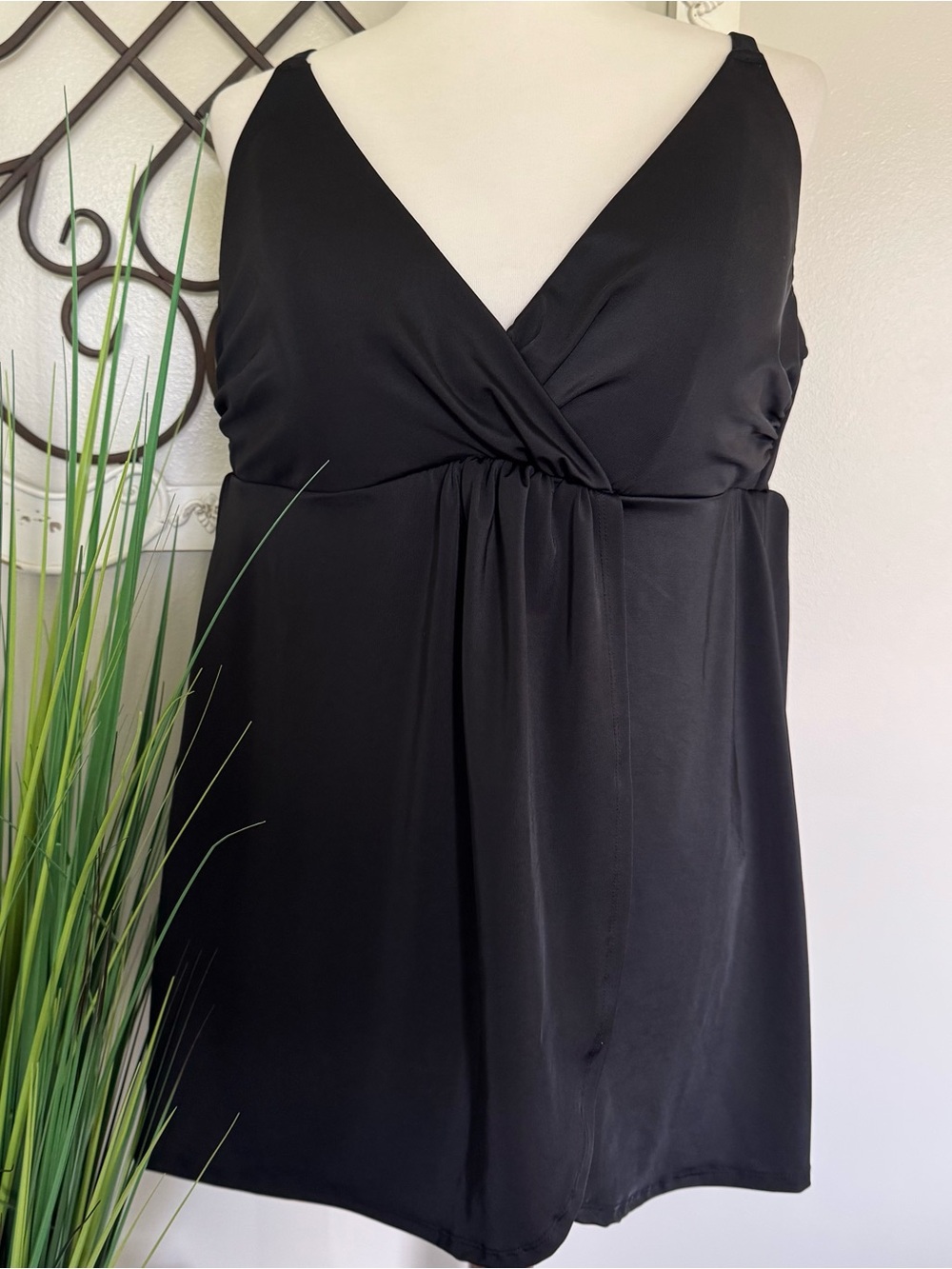CACIQUE Size 18 One Piece Black Swim Dress Swimsuit